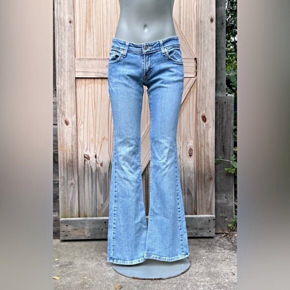 Vintage 90s Levis 524 Too Superlow Stretch Denim Lowrise Hippie Boot Cut Jeans - Picture 1 of 5